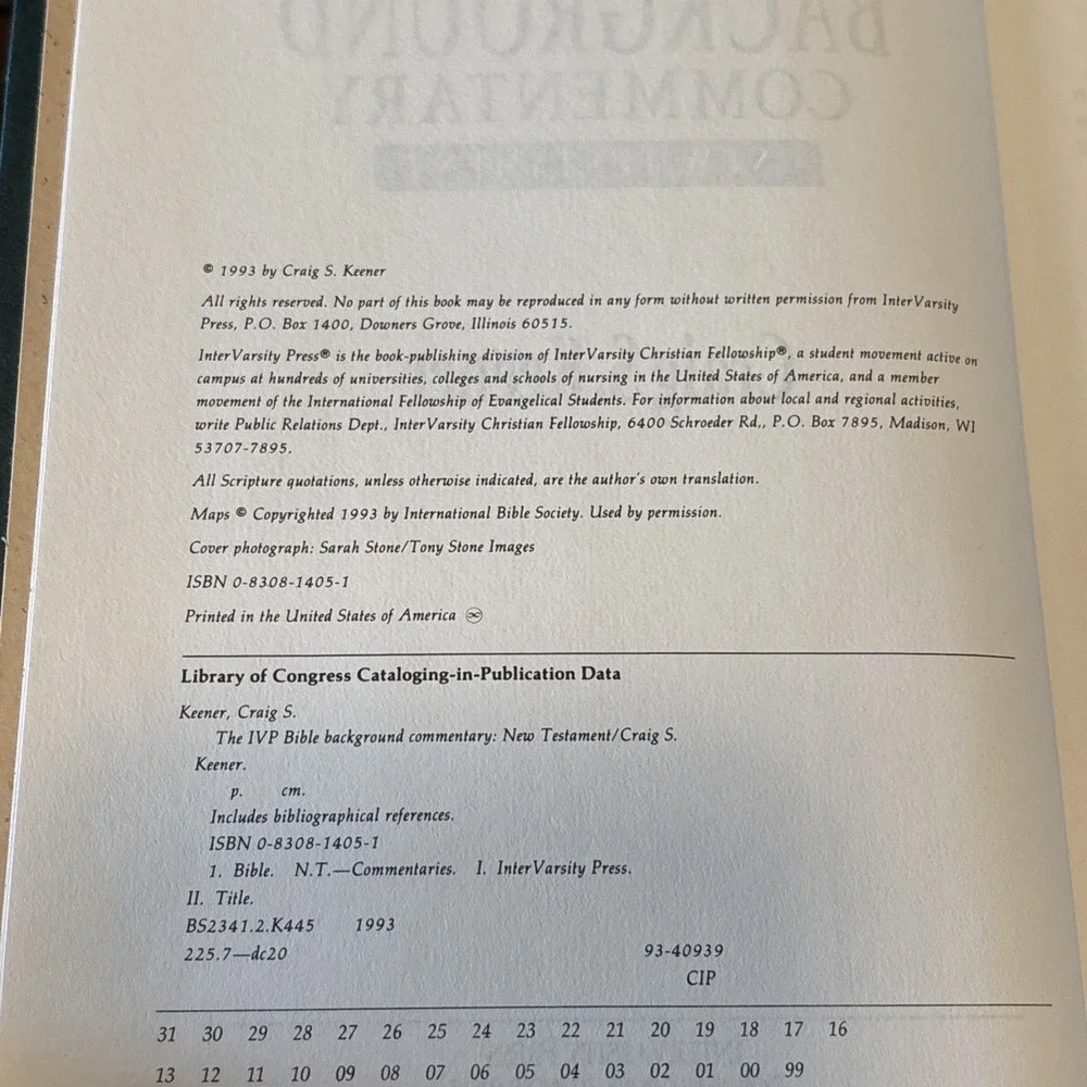 VTG 1993 IVP‎ Bible Background Commentary: New Testament by Craig S. Keener HC